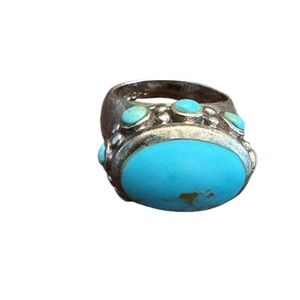 Oval Turquoise Sterling Silver Ring - Size 6-1/2